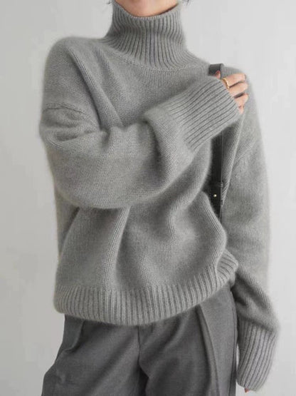 Women's Turtleneck Cashmere Sweater, 100% Pure Wool Knit, Loose Fit Pullover for Autumn Winter