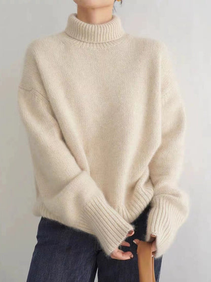 Women's Turtleneck Cashmere Sweater, 100% Pure Wool Knit, Loose Fit Pullover for Autumn Winter
