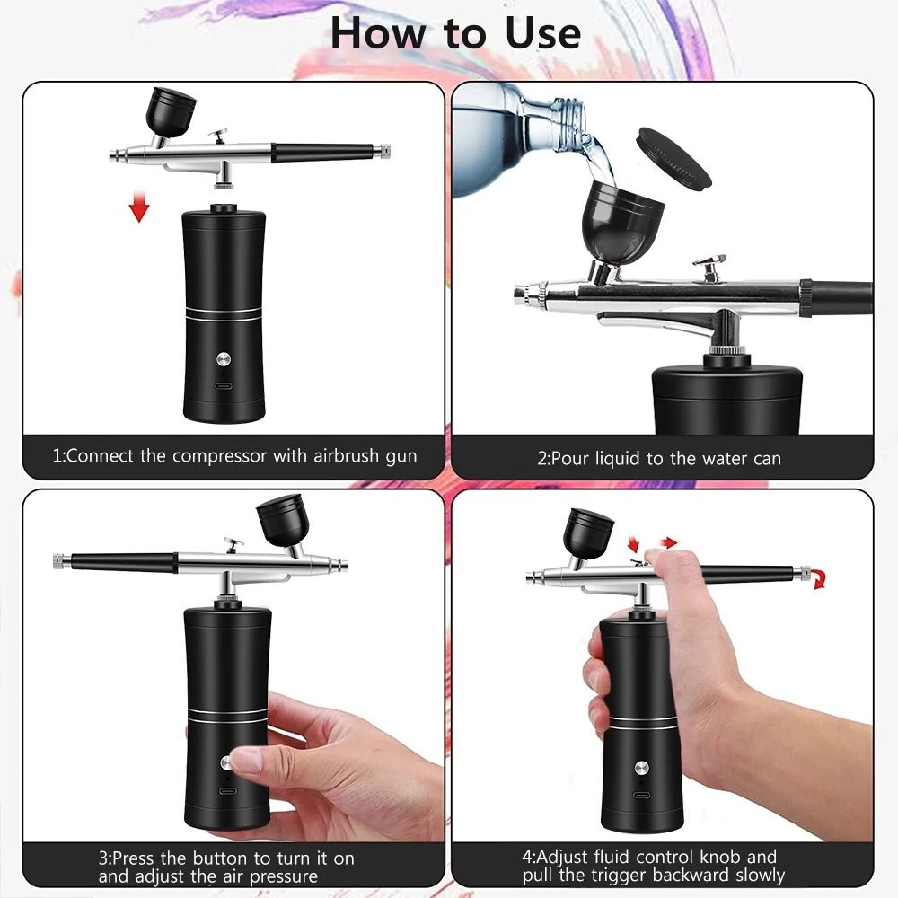 Portable Cordless Airbrush Kit with Compressor for Nail Art