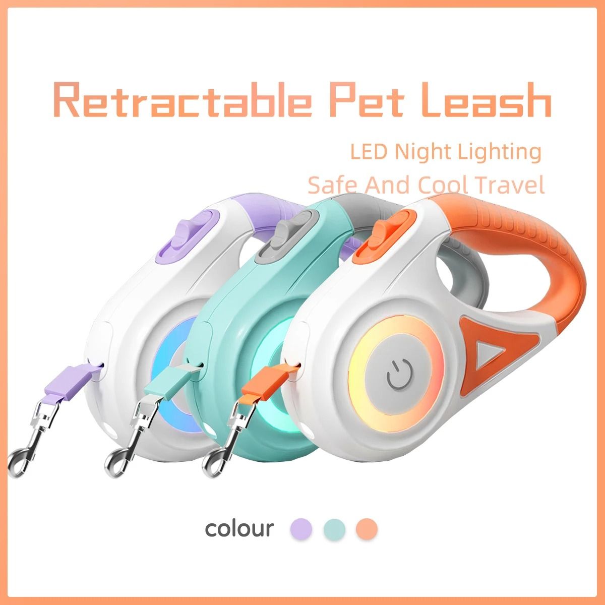 LED Retractable Pet Leash With Light For Dogs And Cats