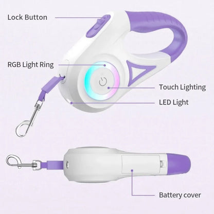 LED Retractable Pet Leash With Light For Dogs And Cats