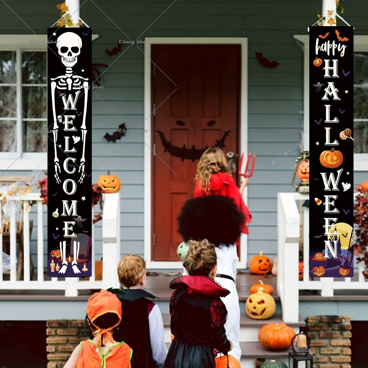 Halloween Hanging Door Curtain Banner, Pumpkin Ghost Decorations, Trick or Treat Party Supplies