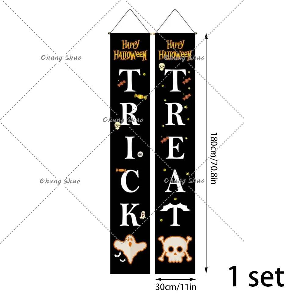 Halloween Hanging Door Curtain Banner, Pumpkin Ghost Decorations, Trick or Treat Party Supplies