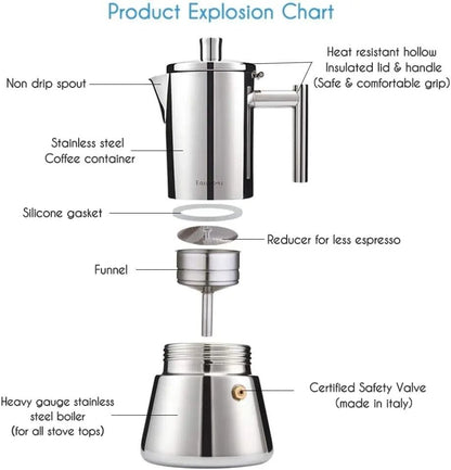 Stainless Steel Stovetop Espresso Maker For Rich Italian Coffee