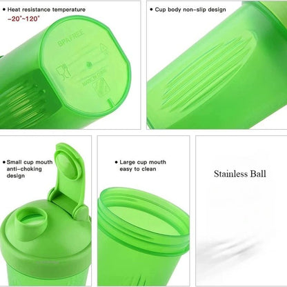 Protein Shaker Bottle With Stainless Steel Mixing Ball For Gym And Workout Use