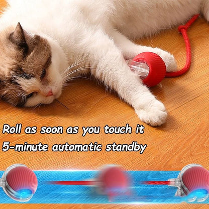 Cat Interactive Rolling Ball Toy Faux Tail Rechargeable