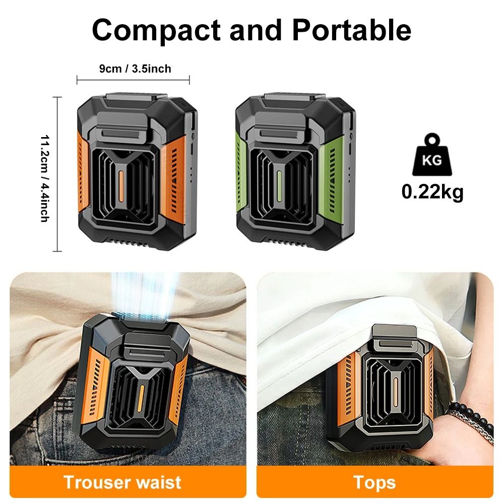Waist Clip & Hanging Neck Portable Fan USB Rechargeable with LED Light