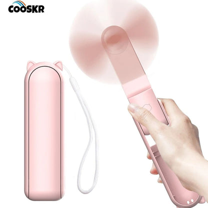 Portable USB Rechargeable Foldable Mini Handheld Fan with Power Bank