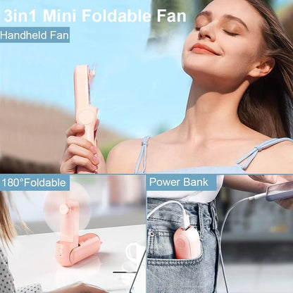 Portable USB Rechargeable Foldable Mini Handheld Fan with Power Bank