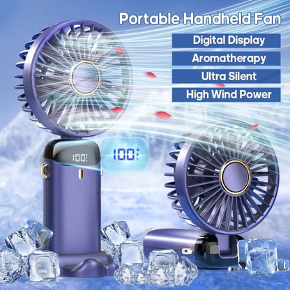 Portable USB Rechargeable Foldable Neck Handheld Mini Fan with Display