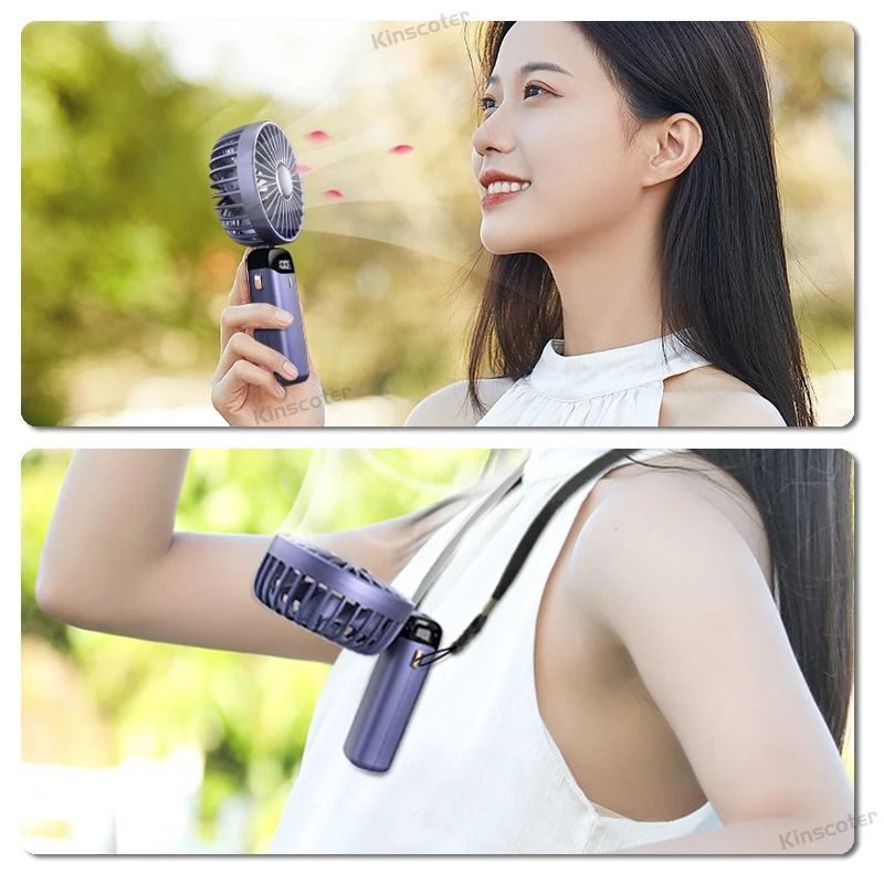 Portable USB Rechargeable Foldable Neck Handheld Mini Fan with Display