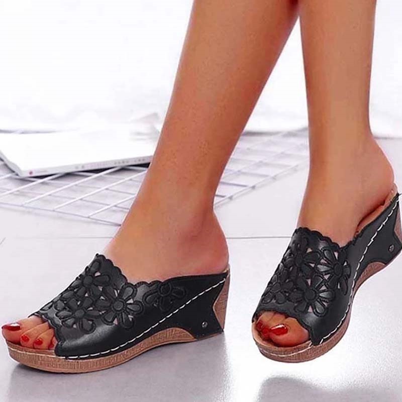 Stylish Women Shoes Sandals for Summer, Outdoor Walking Slip-On Wedge Sandals, Retro Womens Footwear & Casual Slippers