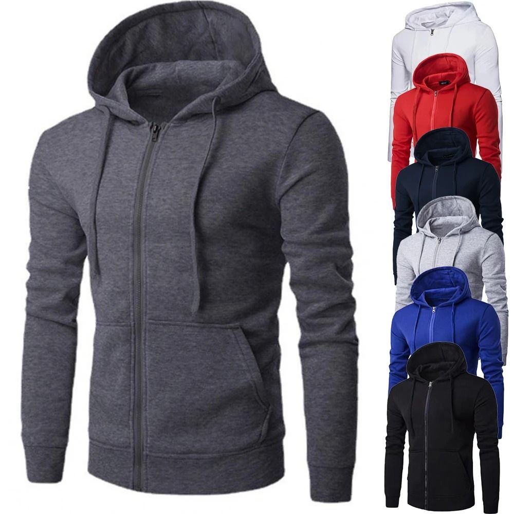 Men Zip Up Hoodie Jacket Slim Fit Long Sleeve Sweatshirt