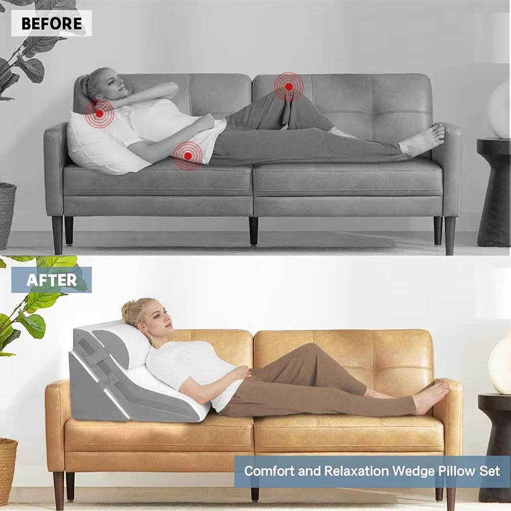 Adjustable 3-Piece Wedge Pillow Set for Sleeping, Acid Reflux, Snoring & Post-Surgery Comfort
