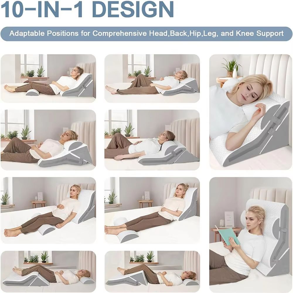 Adjustable 3-Piece Wedge Pillow Set for Sleeping, Acid Reflux, Snoring & Post-Surgery Comfort