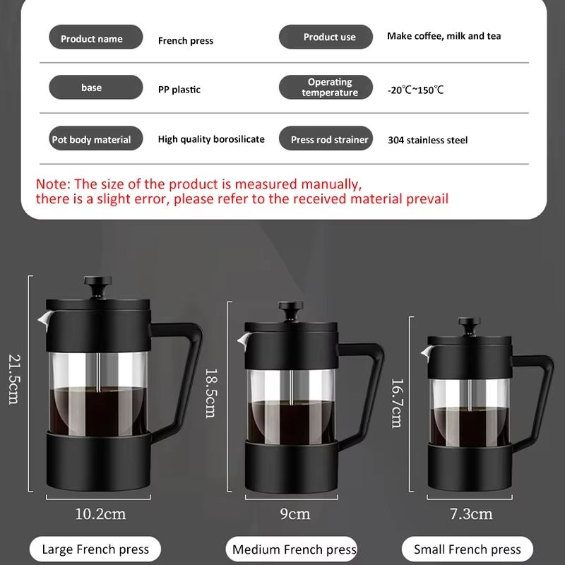 Premium Borosilicate Glass French Press Coffee Maker – Hand Brew Pot for Perfect Coffee Every Time