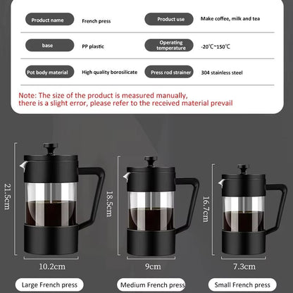 Premium Borosilicate Glass French Press Coffee Maker – Hand Brew Pot for Perfect Coffee Every Time