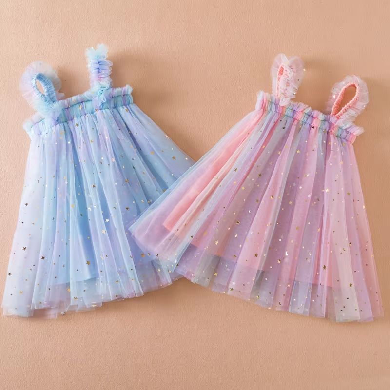 Sweet Summer Princess Sequin Dress – Flying Sleeve Bow Party Dress for Baby Girls (2–6 Years)