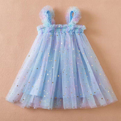 Sweet Summer Princess Sequin Dress – Flying Sleeve Bow Party Dress for Baby Girls (2–6 Years)