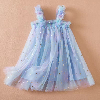 Sweet Summer Princess Sequin Dress – Flying Sleeve Bow Party Dress for Baby Girls (2–6 Years)