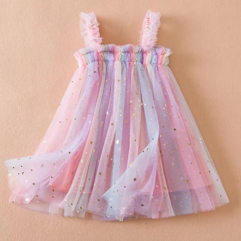Sweet Summer Princess Sequin Dress – Flying Sleeve Bow Party Dress for Baby Girls (2–6 Years)
