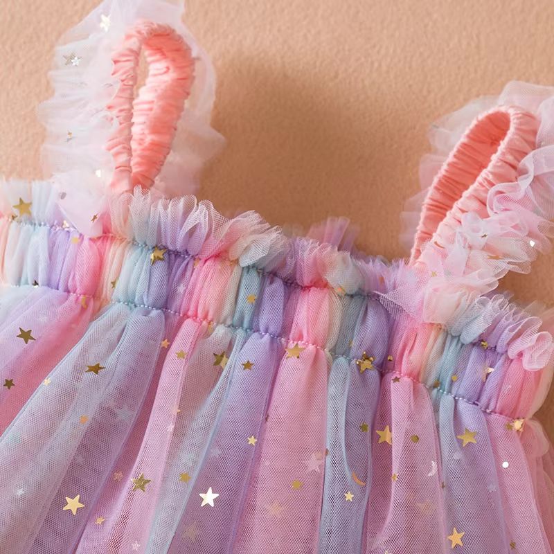 Sweet Summer Princess Sequin Dress – Flying Sleeve Bow Party Dress for Baby Girls (2–6 Years)