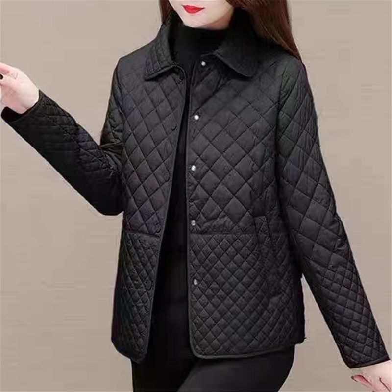 Fashion Plaid Quilted Coat, Women Autumn Winter Jacket, Solid Casual, Thicken Warm Long Sleeve Midi Coat