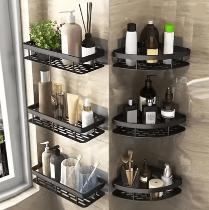 AquaSpace No Drill Bathroom Corner Shelf – Space Saving Wall Mounted Shower Organizer