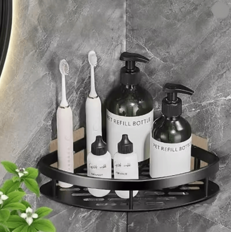 AquaSpace No Drill Bathroom Corner Shelf – Space Saving Wall Mounted Shower Organizer