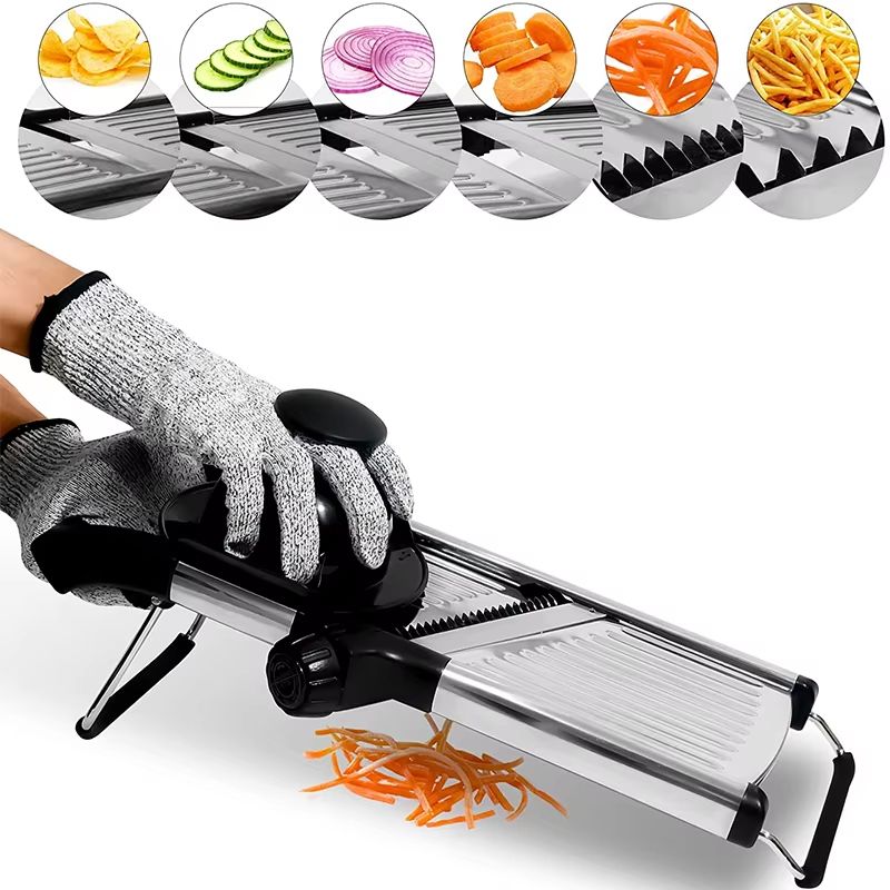 LMETJMA Adjustable Mandoline Slicer – Stainless Steel Vegetable Cutter for Effortless Slicing and Chopping