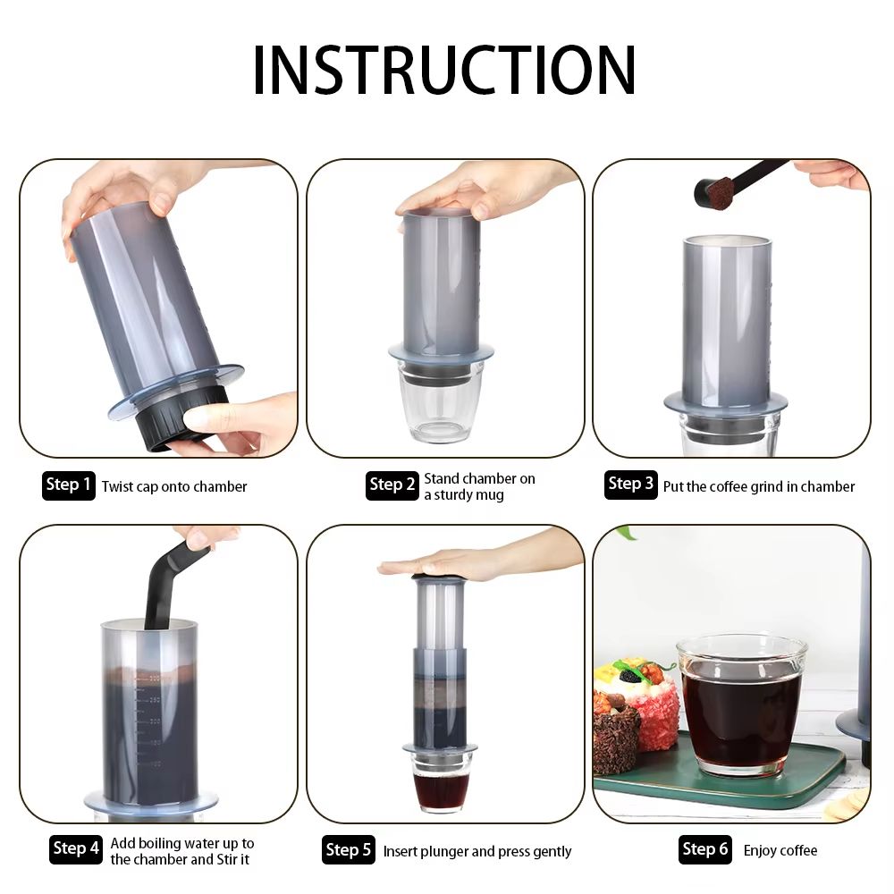 Portable Espresso Coffee Maker – Travel French Press Coffee Pot Compatible with AeroPress & Filter Paper Kit