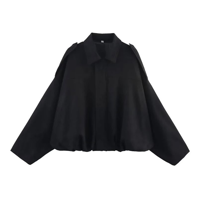 Womens Vintage Bomber Jacket Turn Down Collar Loose Fit Outerwear