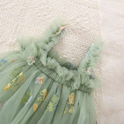Toddler Girls Mesh Tulle Princess Dress with Bow – Summer Embroidered Flower Tutu Dress for Baby Girls