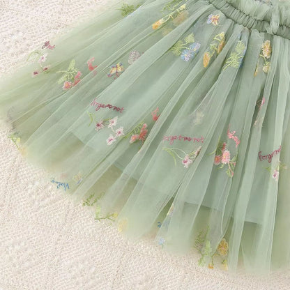 Toddler Girls Mesh Tulle Princess Dress with Bow – Summer Embroidered Flower Tutu Dress for Baby Girls