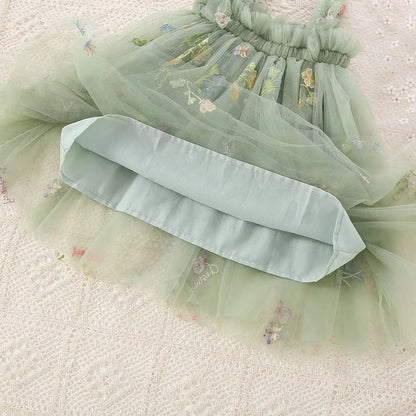 Toddler Girls Mesh Tulle Princess Dress with Bow – Summer Embroidered Flower Tutu Dress for Baby Girls