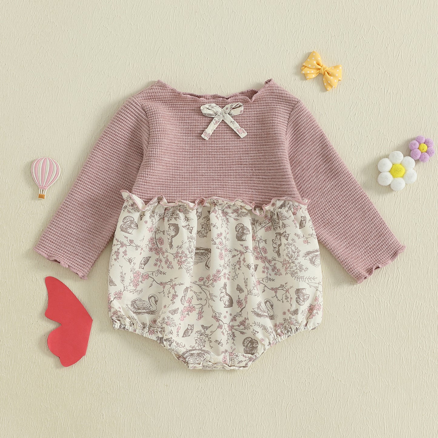 Baby Girl Autumn Romper, Long Sleeve Floral Patchwork Jumpsuit, Newborn O Neck Daily Cute Clothes