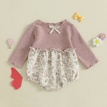 Baby Girl Autumn Romper, Long Sleeve Floral Patchwork Jumpsuit, Newborn O Neck Daily Cute Clothes