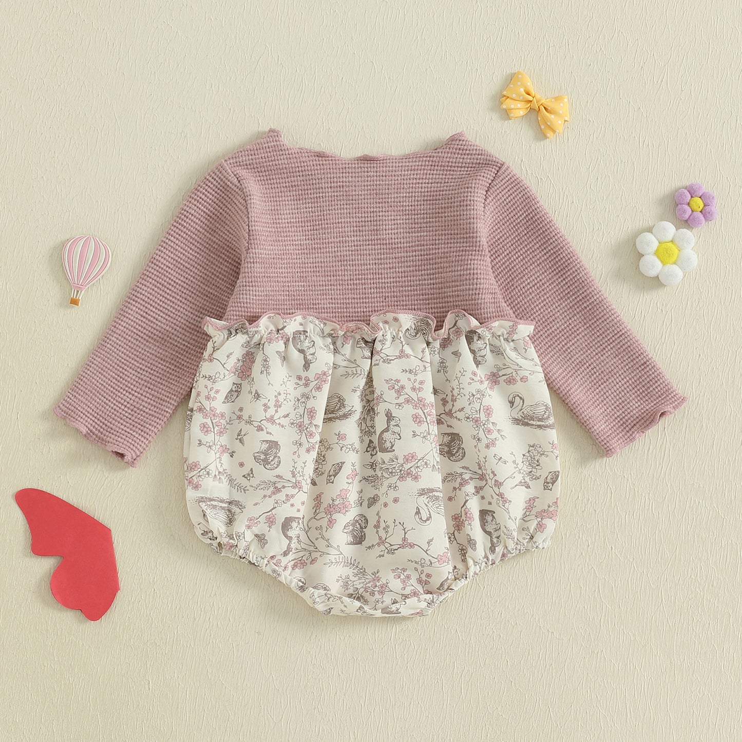 Baby Girl Autumn Romper, Long Sleeve Floral Patchwork Jumpsuit, Newborn O Neck Daily Cute Clothes