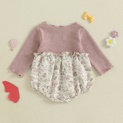 Baby Girl Autumn Romper, Long Sleeve Floral Patchwork Jumpsuit, Newborn O Neck Daily Cute Clothes