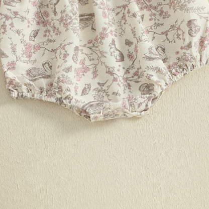 Baby Girl Autumn Romper, Long Sleeve Floral Patchwork Jumpsuit, Newborn O Neck Daily Cute Clothes