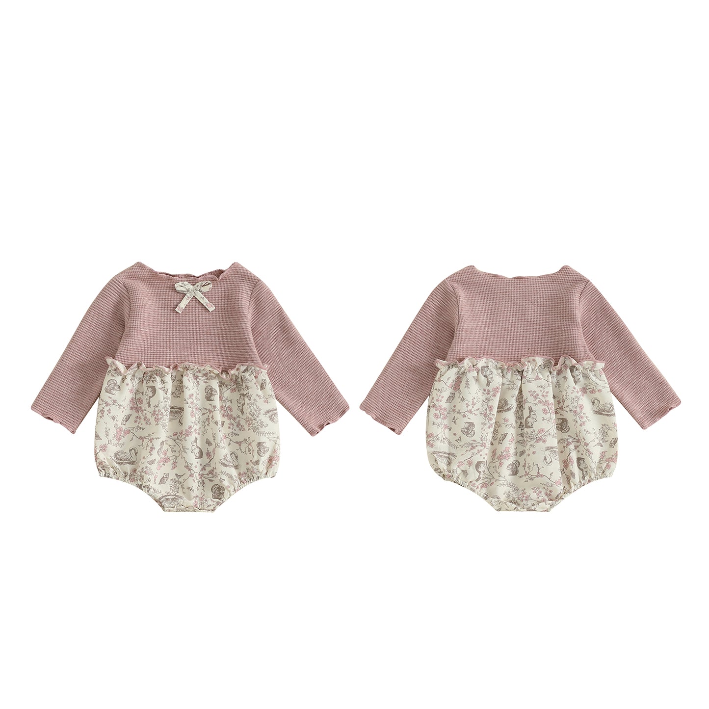 Baby Girl Autumn Romper, Long Sleeve Floral Patchwork Jumpsuit, Newborn O Neck Daily Cute Clothes