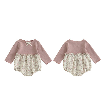 Baby Girl Autumn Romper, Long Sleeve Floral Patchwork Jumpsuit, Newborn O Neck Daily Cute Clothes