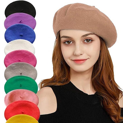 Thick Warm Woolen Beret Hat, Vintage Winter French Artist Cap, Casual Solid Color Beanie, Stylish Black Red Fashion Hat