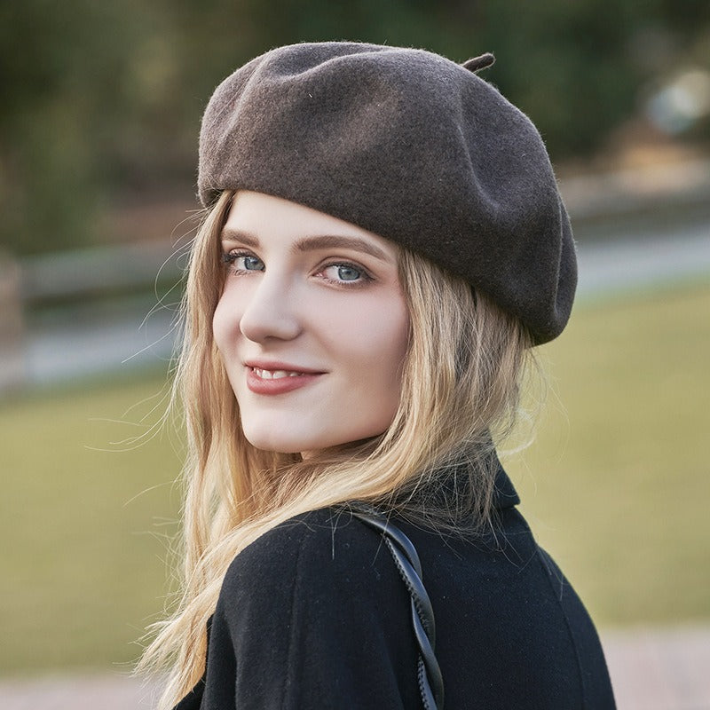 Thick Warm Woolen Beret Hat, Vintage Winter French Artist Cap, Casual Solid Color Beanie, Stylish Black Red Fashion Hat