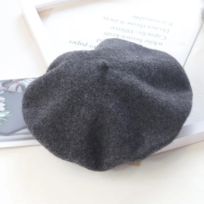 Thick Warm Woolen Beret Hat, Vintage Winter French Artist Cap, Casual Solid Color Beanie, Stylish Black Red Fashion Hat