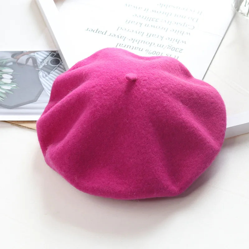 Thick Warm Woolen Beret Hat, Vintage Winter French Artist Cap, Casual Solid Color Beanie, Stylish Black Red Fashion Hat