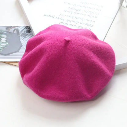 Thick Warm Woolen Beret Hat, Vintage Winter French Artist Cap, Casual Solid Color Beanie, Stylish Black Red Fashion Hat