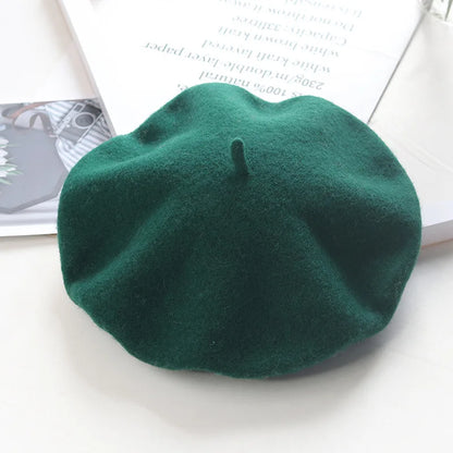 Thick Warm Woolen Beret Hat, Vintage Winter French Artist Cap, Casual Solid Color Beanie, Stylish Black Red Fashion Hat