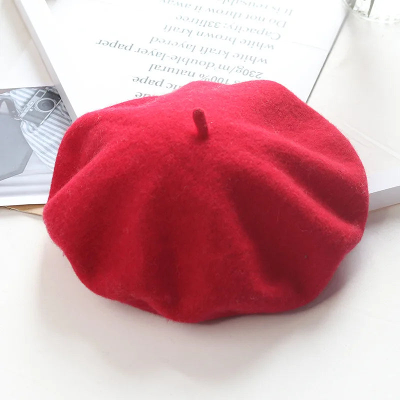 Thick Warm Woolen Beret Hat, Vintage Winter French Artist Cap, Casual Solid Color Beanie, Stylish Black Red Fashion Hat