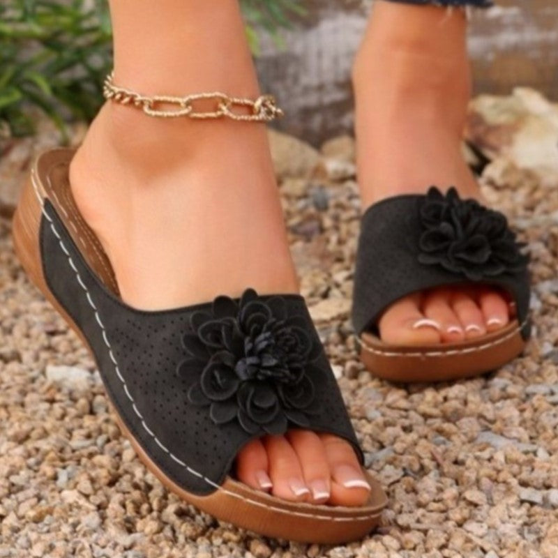 Trendy Woman Sandals Shoes for Summer Parties, Slip-On Wedge Platform Ladies Shoes & Female Slippers